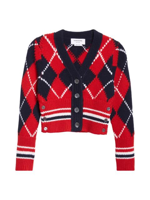 Thom Browne Thom Browne Argyle Intarsia Shrunken Virgin Wool Blend Cardigan in Red/White/Blue at Nordstrom