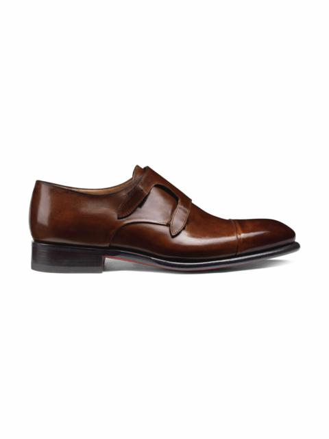 Santoni Men's mid brown leather double-buckle shoe
