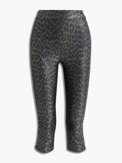 GANNI Cropped metallic leopard-print stretch-jersey leggings