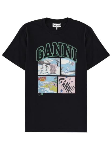 GANNI COTTON T-SHIRT WITH PRINT
