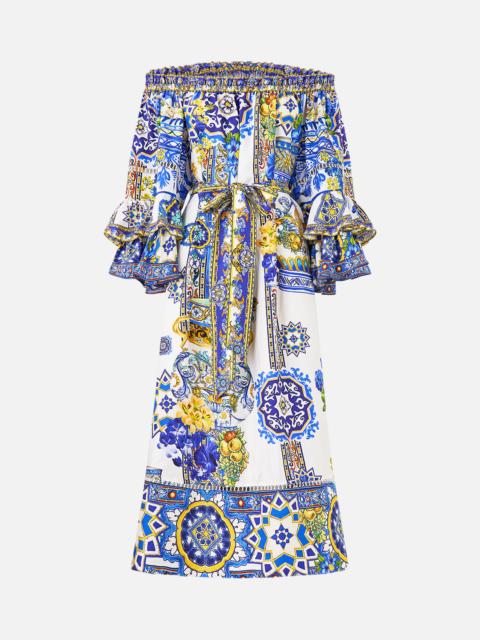 CAMILLA OFF SHOULDER MIDI DRESS WITH FRILL SLEEVE