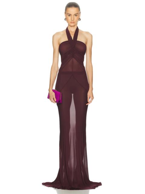 ATLEIN Halter Neck Ruched Gown