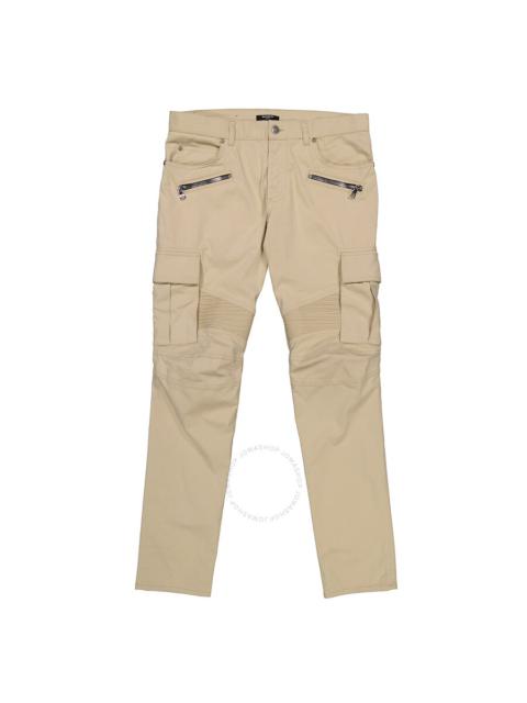 Balmain Men's Beige Cotton Cargo Tapered Pants