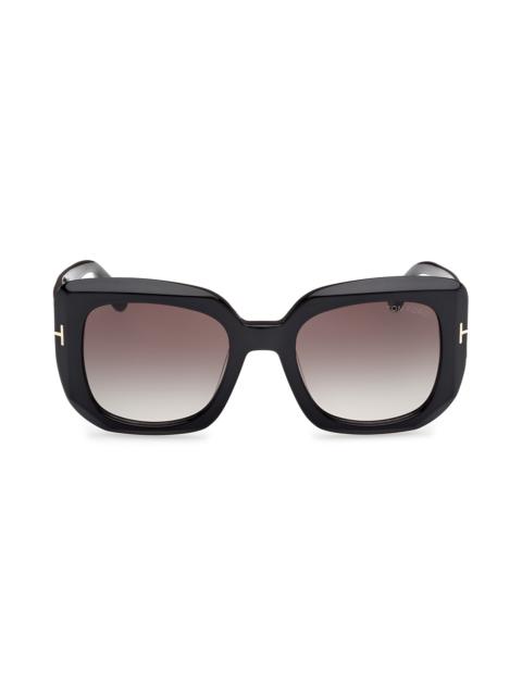 TOM FORD TOM FORD Carla 52mm Square Sunglasses in Shiny Black Eco /Smoke Lenses at Nordstrom