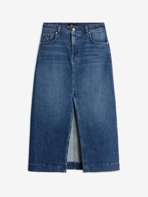 7 For All Mankind Amber Denim Midi Skirt in Artifact