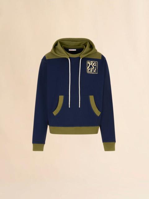 Marni DEEP BLUE COTTON SWEATSHIRT WITH CONTRAST ACCENTS