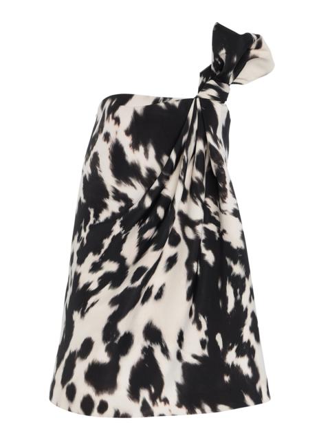 Oscar de la Renta Asymmetric Crepe Mini Dress black/white