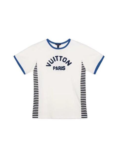 Louis Vuitton Louis Vuitton Short-Sleeve T-Shirt with Flocked Letter Logo and Side Stripes