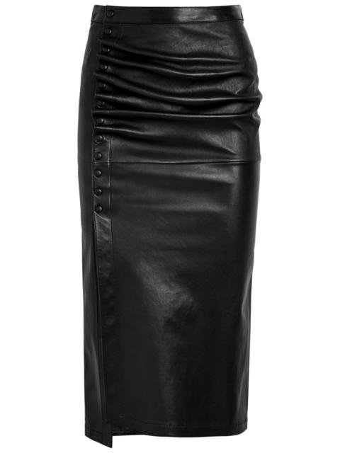 rabanne Rabanne Ruched Leather Midi Skirt