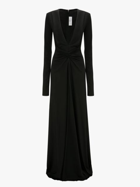 Victoria Beckham Long Sleeve Deep V-Neck Gown In Black