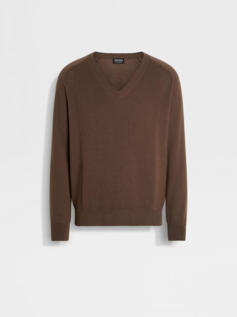 ZEGNA BROWN OASI CASHMERE V-NECK