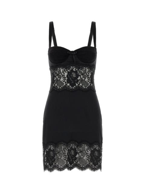 Dolce & Gabbana Black satin and lace dress