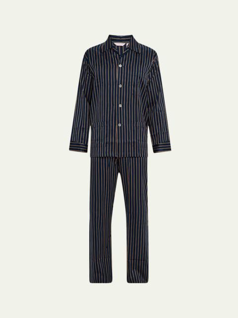 Derek Rose Men's Royal Satin Stripe Long Pajama Set