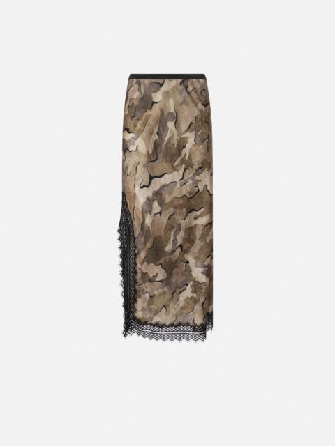 PINKO CAMOUFLAGE MIDI SKIRT WITH LACE AND SLIT