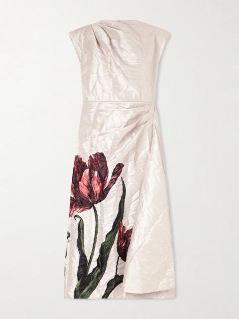 Erdem Draped Floral-print Crinkled-crepe Midi Dress