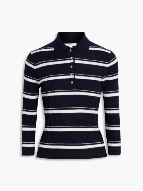 Other Designers Striped ribbed cashmere-blend polo sweater