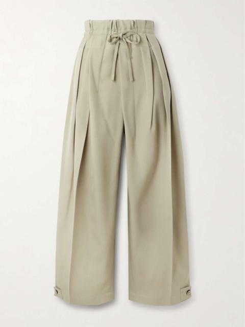 Pleated wool-twill wide-leg pants Light green