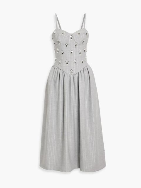 PatBO Embellished metallic pinstriped twill midi dress