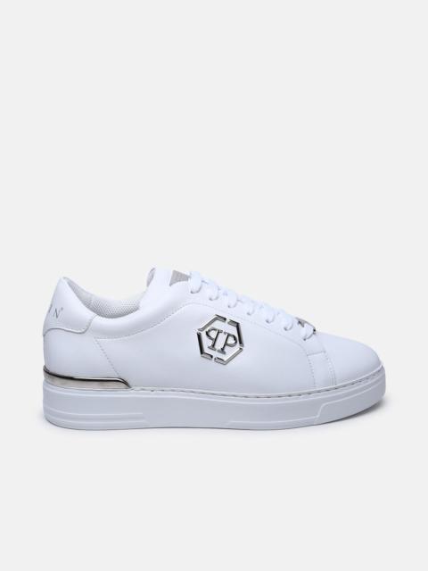 PHILIPP PLEIN HEXAGON WHITE LEATHER SNEAKERS