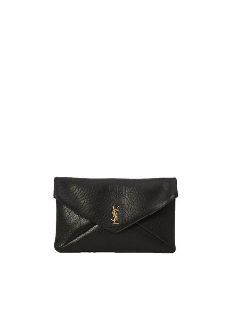 SAINT LAURENT SAINT LAURENT Large Envelope Black Grained Lambskin Pouch Ne
