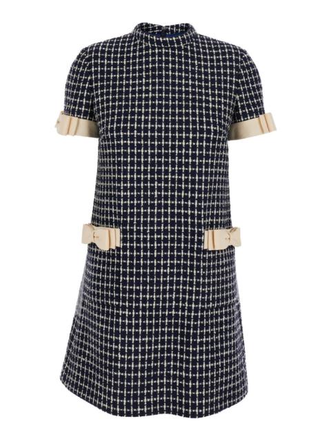 Valentino Women Blue Mini Dress With Bow Details And All-Over Check Motif In Wool Blend Woman