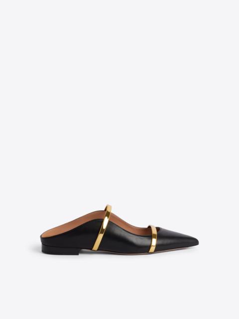 MALONE SOULIERS Maureen Black & Gold Leather Flat Mules