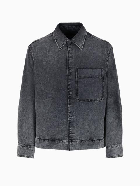 Garment-treated denim shirt jacket