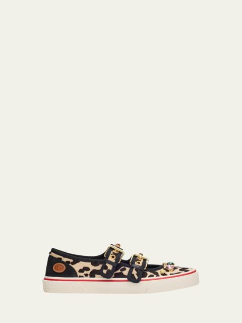 Valentino Dollyboard Leopard Printed Calf Hair Double-Strap Sneakers