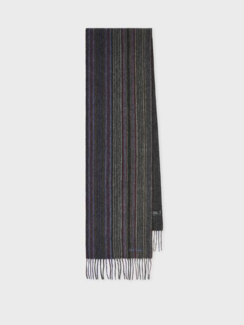 Paul Smith Grey Tonal Stripe Lambswool Scarf