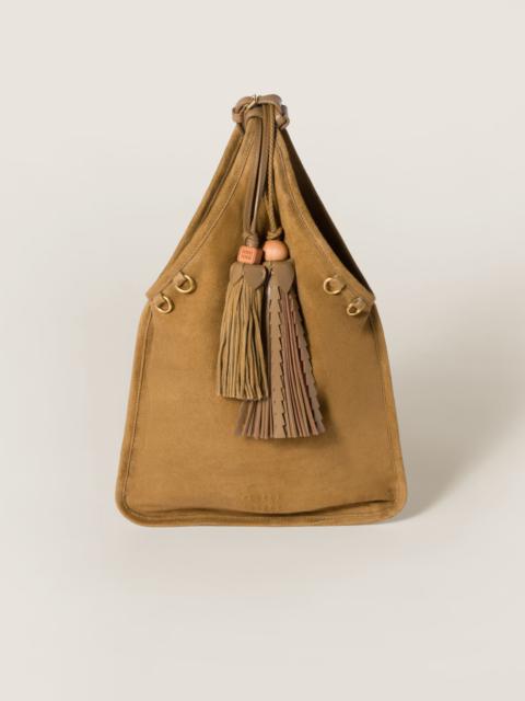 Suede handbag with tassels