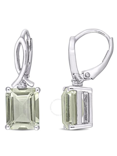 Other Designers Amour - AMOUR 6 1/2 CT TGW Octagon Green Quartz and White Topaz Leverback Earrings In Sterling Silver