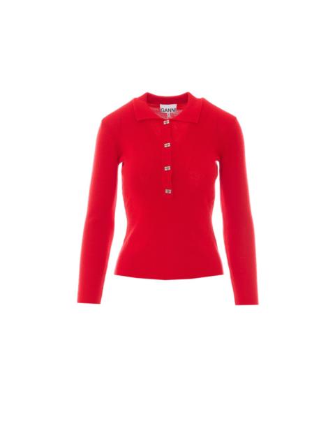 GANNI Ganni Women Polo Shirt In Red Merino