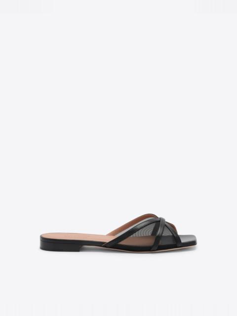 MALONE SOULIERS Perla Black Mesh Flat Sandals