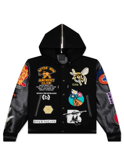 Givenchy WOOL AND LEATHER HOODED VARSITY JACKET - BLACK