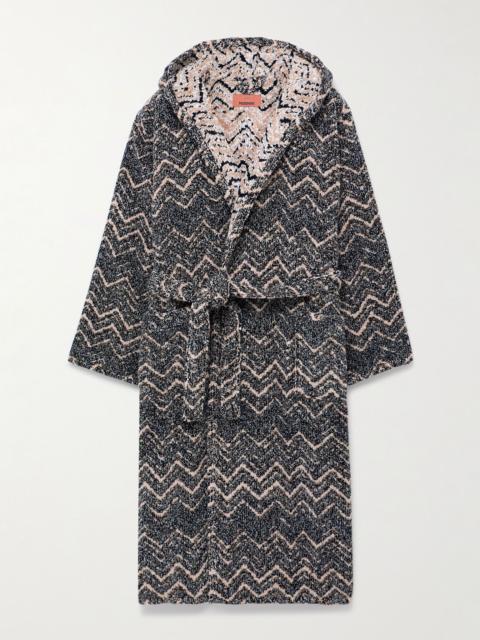 Missoni Striped Cotton-Terry Jacquard Hooded Robe Brown