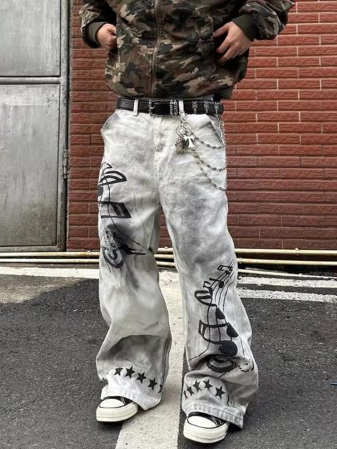 Other Designers Japanese Brand - Y2K Style Dirty Washed White Baggy Jeans