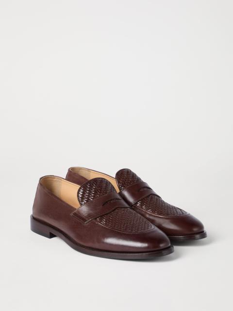 Brunello Cucinelli Braided calfskin and polished calfskin penny loafers