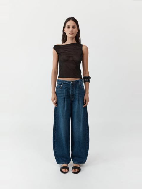 ST. AGNI Mid Rise Pleat Barrel Jeans - Dark Indigo