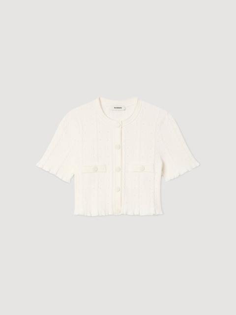 Sandro CROPPED POINTELLE KNIT CARDIGAN