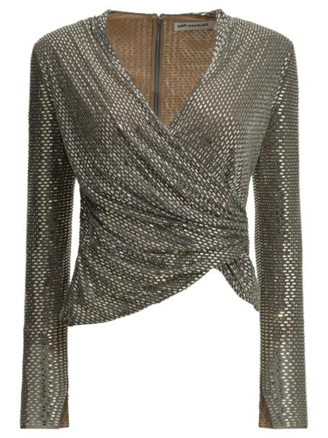 self-portrait Self-portrait Casual Peplum Top Silver Women