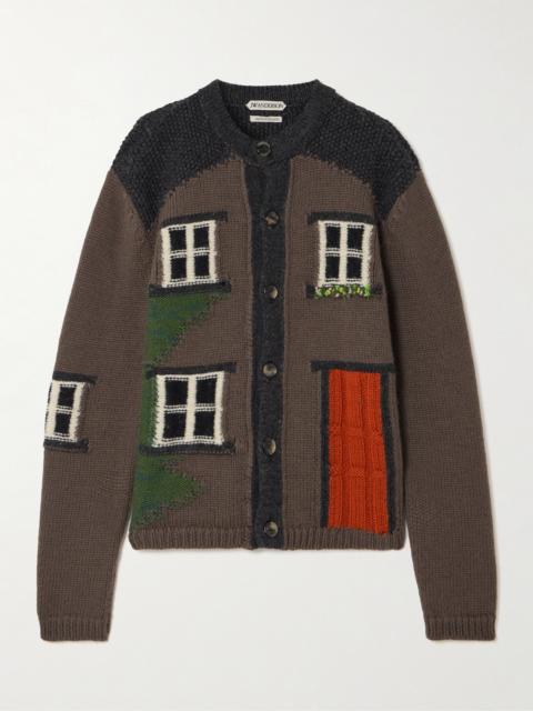 JW Anderson House Embroidered Intarsia-knit Merino Wool Cardigan