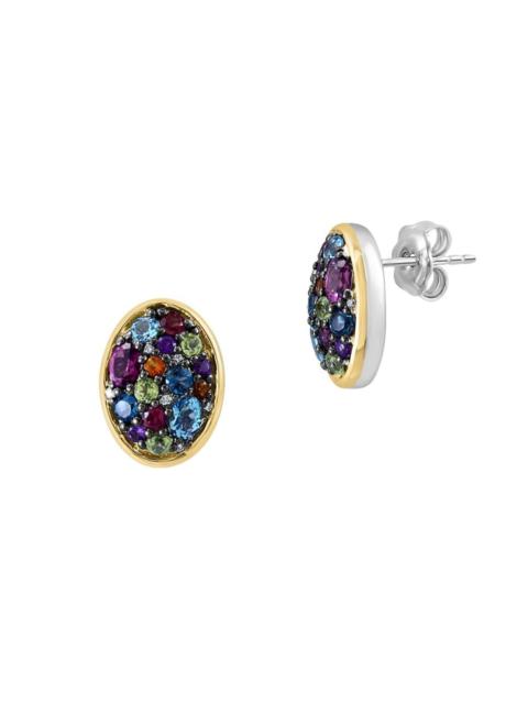 Sterling Silver, 14K Yellow Gold, 0.04 CT. T.W. Diamond & 5-Gem Stud Earrings
