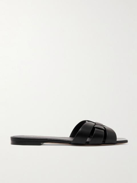 SAINT LAURENT Tribute woven leather slides Black