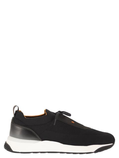 Santoni Santoni Men Textile And Leather Trainers With Raised Sole