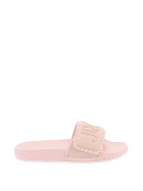 JIMMY CHOO FITZ SLIDES WITH LYCRA LOGOED BANG