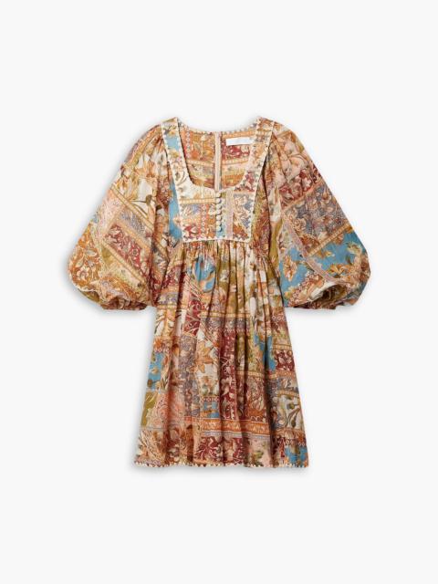 Zimmermann Chintz crochet-trimmed printed ramie mini dress