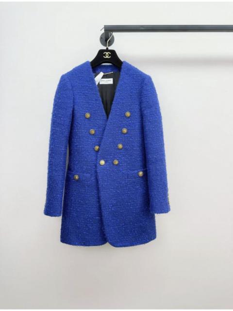 SAINT LAURENT Saint Laurent Paris double-breasted tweed jacket in blue