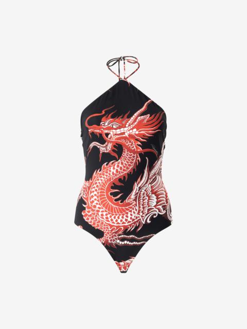 Roberto Cavalli Bodysuit With Dragon, Flowers And Fans