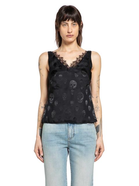Alexander McQueen Skull Print Lace Trim Top