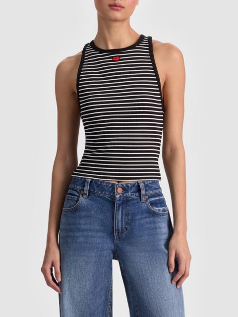 Alice + Olivia Alice + Olivia Allen Embroidered Tank in Black/Off White Stripe at Nordstrom